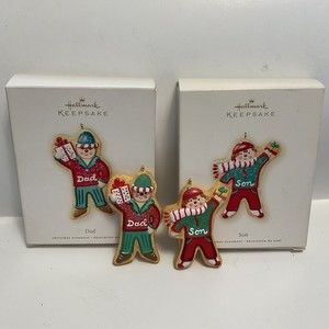 2007 Hallmark Keepsake Dad & Son Gingerbread Cookie Ornaments Set of 2